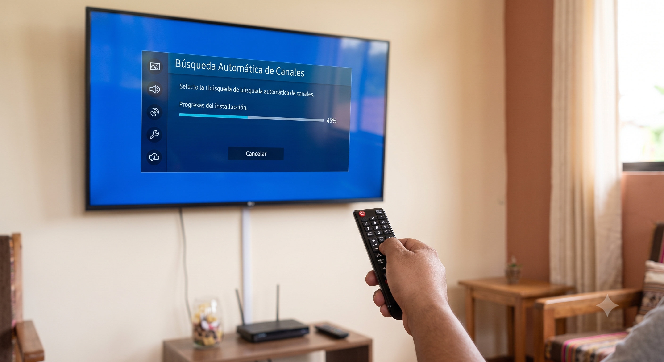Menú de búsqueda de canales en la TV